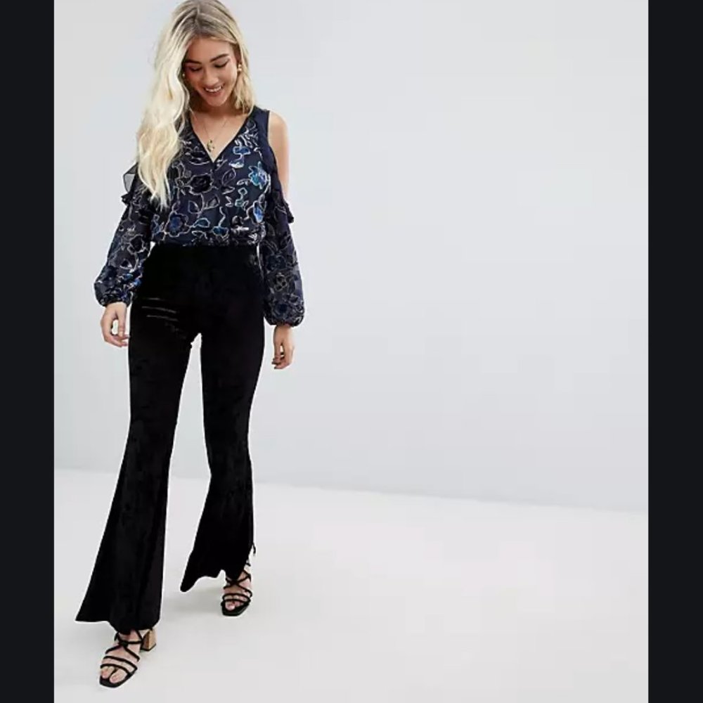Band of Gypsies Crushed Velvet Black Flare Pants